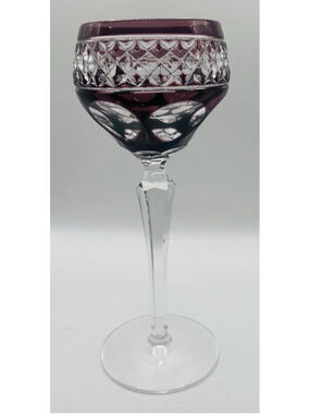 Vintage Amethyst Purple Cut To Clear Crystal Hock Wine Glass Diamond Goblet